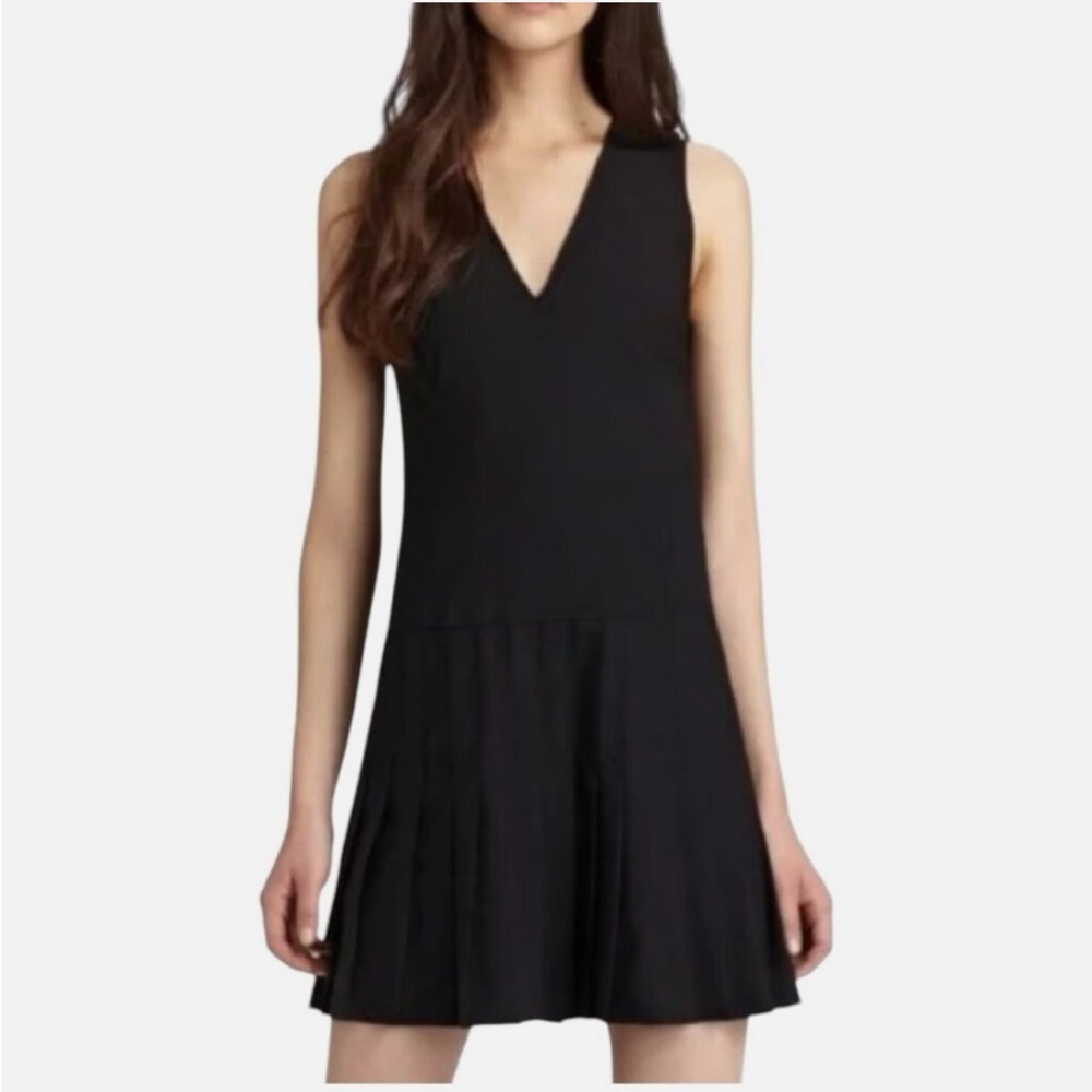 Theory Osiera Wool Pleated Sleeveless Mini Dress Black Size 10